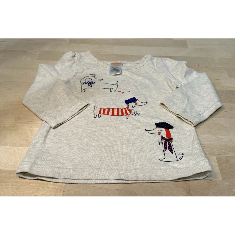 Gymboree Baby Girls 12-18 Months Puppy Tricks Graphic Long Sleeve T-Shirt Beige